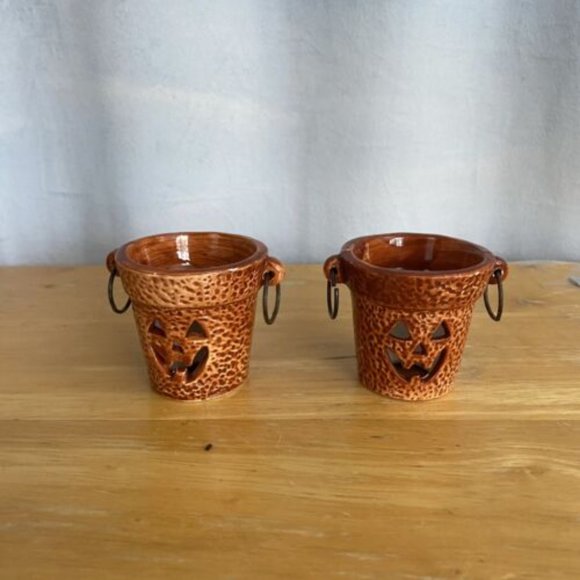 Halloween Jack-O-Lantern Ceramic Votives Candle Tea Light Holders - Picture 1 of 7